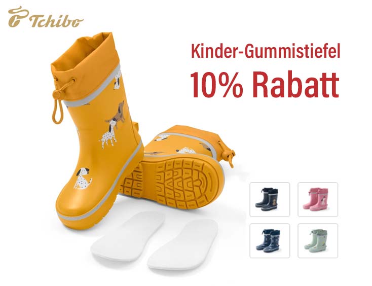 Kinder-Gummistiefel, gelb mit Hunde-Motiv 