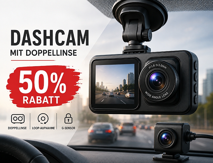 Dashcam mit Doppellinse | 50% Rabatt